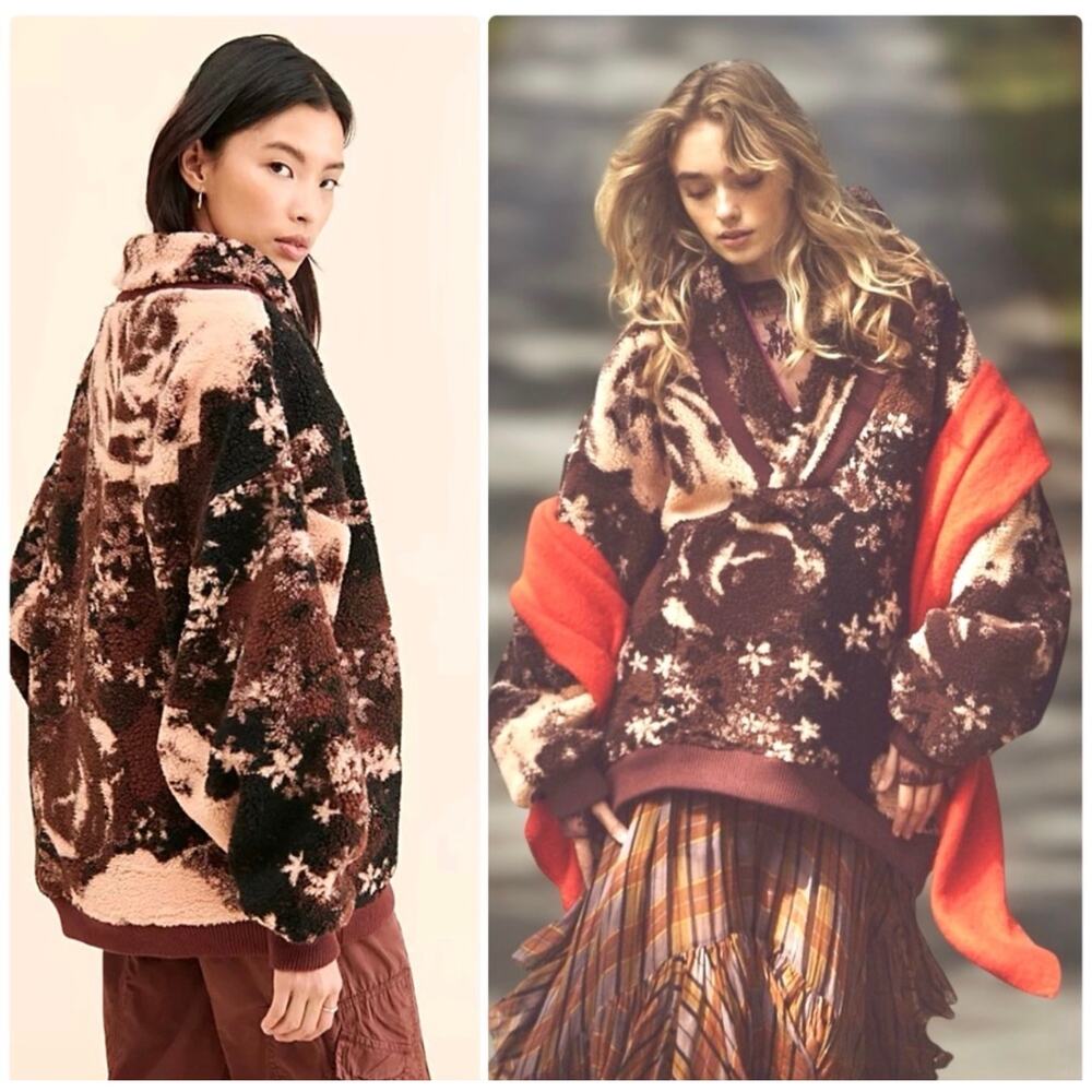 NEW Free People Oversized Rosie Printed Fleece Sherpa Jacket Sz. XL